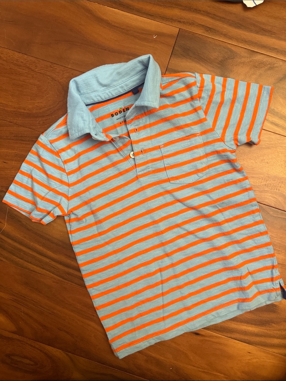 Mini Boden Light Blue & Orange Striped Polo